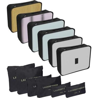 SOBEAU Organizador de malas de 12 peças, saco de armazenamento de bagagem, cubos de embalagem impermeáveis, conjunto de malas de viagem para roupas, sapatos, cosméticos e roupa interior (preto) SOBEAU Organizador de malas de 12 peças, saco de armazenamento de bagagem, cubos de embalagem impermeáveis, conjunto de malas de viagem para roupas, sapatos, cosméticos e roupa interior (preto)