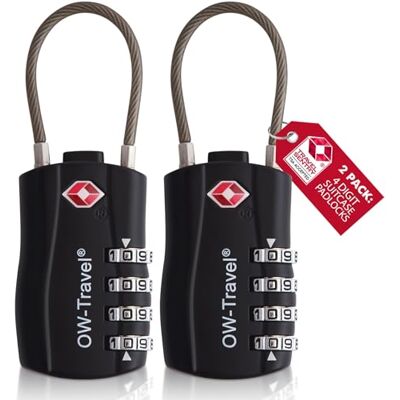 OW-Travel Cadeado mala viagem TSA cabo, combinação de 4 dígitos 2 peças preto OW-Travel Cadeado mala viagem TSA cabo, combinação de 4 dígitos 2 peças preto