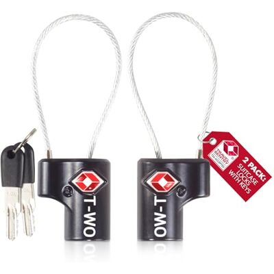 OW-Travel Cadeado mala viagem TSA com chave TSA007 com cabo, 2 peças, preto OW-Travel Cadeado mala viagem TSA com chave TSA007 com cabo, 2 peças, preto