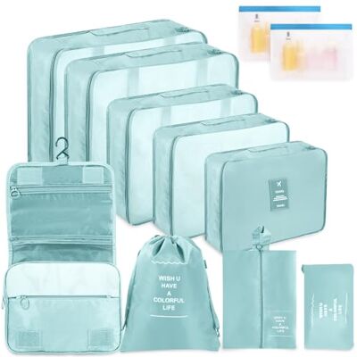 WECUTE Malas organizadoras de mala, organizador de bagagem multifuncional, 11 peças, embalagem cubos malas roupa de viagem, organizadoras de viagem, impermeável, conjunto com bolsa de cosméticos (azul) WECUTE Malas organizadoras de mala, organizador de bagagem multifuncional, 11 peças, embalagem cubos malas roupa de viagem, organizadoras de viagem, impermeável, conjunto com bolsa de cosméticos (azul)