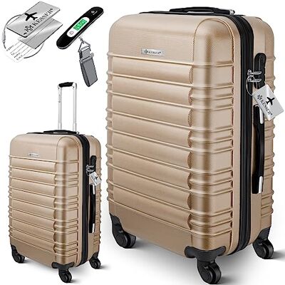 KESSER ® Mala rígida de viagem, inclui balança de bagagem + etiqueta de bagagem, mala com rodas, fechadura de combinação, 4 rodas, plástico ABS, cabo telescópico, Champanhe KESSER ® Mala rígida de viagem, inclui balança de bagagem + etiqueta de bagagem, mala com rodas, fechadura de combinação, 4 rodas, plástico ABS, cabo telescópico, Champanhe
