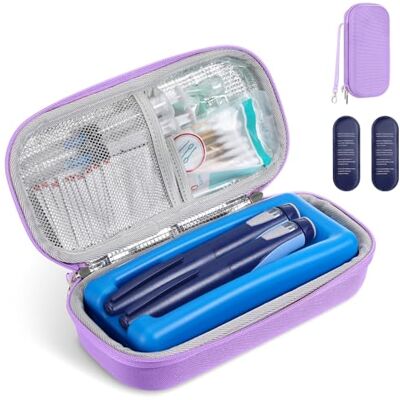 MoKo Estojo rígido EVA para insulina, saco térmico de viagem aprovado pela TSA para diabetes, organizador portátil de medicamentos com acumuladores de gelo e gelo brick, roxo MoKo Estojo rígido EVA para insulina, saco térmico de viagem aprovado pela TSA para diabetes, organizador portátil de medicamentos com acumuladores de gelo e gelo brick, roxo