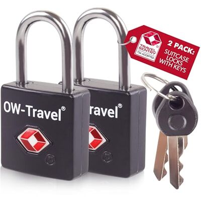 OW-Travel Cadeado mala viagem TSA com chave, cadeado mochila, 2 peças, preto OW-Travel Cadeado mala viagem TSA com chave, cadeado mochila, 2 peças, preto