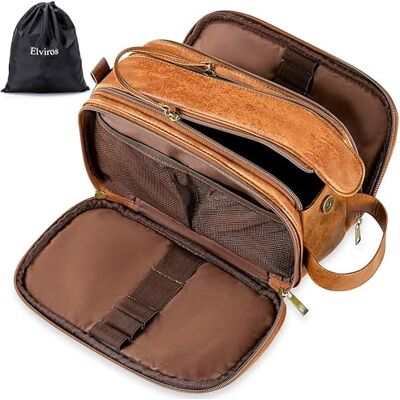 Elviros Necessaire Homem de Viagem, Bolsa de Higiene Grande Impermeável PU, Organizador Portátil com Grande Capacidade, Kit Dopp Homem para Ginásio e Trabalho, Castanho Elviros Necessaire Homem de Viagem, Bolsa de Higiene Grande Impermeável PU, Organizador Portátil com Grande Capacidade, Kit Dopp Homem para Ginásio e Trabalho, Castanho