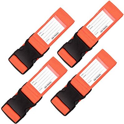 OW-Travel Fita para malas de viagem, correia mala de segurança com etiqueta, 1G) 4 Laranja correias de bagagem OW-Travel Fita para malas de viagem, correia mala de segurança com etiqueta, 1G) 4 Laranja correias de bagagem