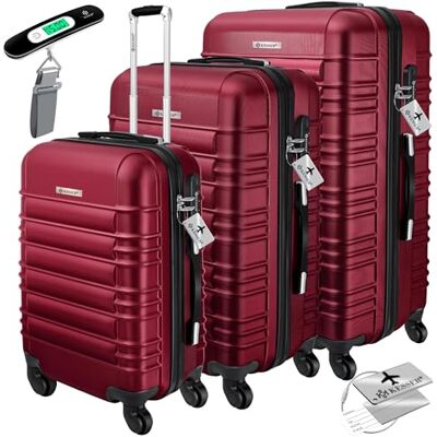 KESSER ® Conjunto de 3 malas rígidas, mala rígida, mala de viagem, Incl. Balança de bagagem etiqueta de bagagem, mala rolante, fecho, 4 rodas ABS, caixa rígida, alça telescópica M-L-XL KESSER ® Conjunto de 3 malas rígidas, mala rígida, mala de viagem, Incl. Balança de bagagem etiqueta de bagagem, mala rolante, fecho, 4 rodas ABS, caixa rígida, alça telescópica M-L-XL