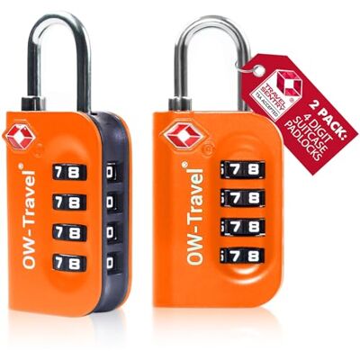 OW-Travel Cadeado antifurto TSA para malas e mochilas, combinação de 4 dígitos, laranja, segurança para bagagem – pacote com 2 unidades OW-Travel Cadeado antifurto TSA para malas e mochilas, combinação de 4 dígitos, laranja, segurança para bagagem – pacote com 2 unidades
