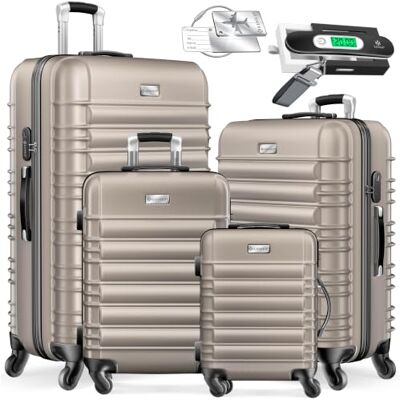 KESSER ® Conjunto de 4 malas rígidas, conjunto de mala Trolley Incl. Balança de bagagem etiqueta de bagagem mala rolante fechadura 4 rodas ABS capa rígida alça telescópica S-M-L-XL KESSER ® Conjunto de 4 malas rígidas, conjunto de mala Trolley Incl. Balança de bagagem etiqueta de bagagem mala rolante fechadura 4 rodas ABS capa rígida alça telescópica S-M-L-XL