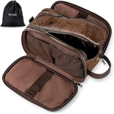 Elviros Necessaire de Viagem para Homem, Saco de Higiene Grande Impermeável PU, Organizador Portátil com Grande Capacidade, Kit Dopp para Homem para Ginásio e Trabalho, Chocolate, Neceser Elviros Necessaire de Viagem para Homem, Saco de Higiene Grande Impermeável PU, Organizador Portátil com Grande Capacidade, Kit Dopp para Homem para Ginásio e Trabalho, Chocolate, Neceser