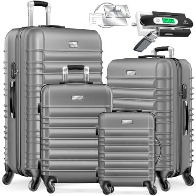 KESSER ® Conjunto de 4 malas rígidas, conjunto de mala Trolley Incl. Balança de bagagem etiqueta de bagagem mala rolante fechadura 4 rodas ABS capa rígida alça telescópica S-M-L-XL KESSER ® Conjunto de 4 malas rígidas, conjunto de mala Trolley Incl. Balança de bagagem etiqueta de bagagem mala rolante fechadura 4 rodas ABS capa rígida alça telescópica S-M-L-XL