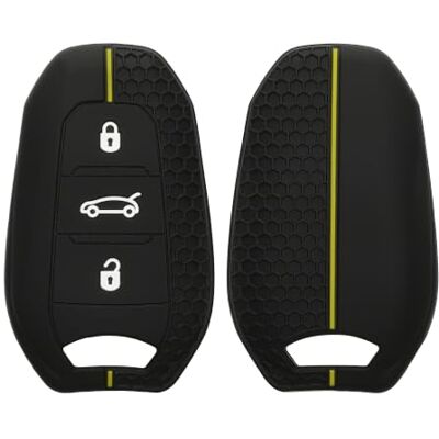 kwmobile Capa compatível com porta-chaves Peugeot Citroen chave de carro Smartkey capa capa de comando de carro de silicone preto / amarelo kwmobile Capa compatível com porta-chaves Peugeot Citroen chave de carro Smartkey capa capa de comando de carro de silicone preto / amarelo