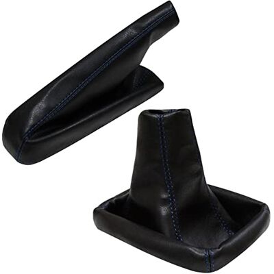 AERZETIX : Capa para alavanca de mudanças e travão de mão de pele sintética preto com costuras azul AERZETIX : Capa para alavanca de mudanças e travão de mão de pele sintética preto com costuras azul