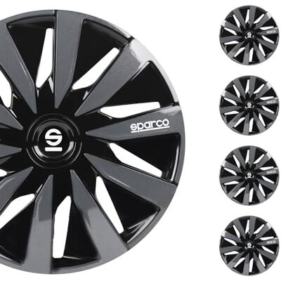 Sparco Tapacubos Lazio, Negro/Gris, Set de 4, 14 Pulgadas Sparco Tapacubos Lazio, Negro/Gris, Set de 4, 14 Pulgadas