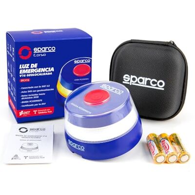 Sparco Luz de emergência carro V16 homologada DGT 3.0 com geolocalização, SIM e dados incluídos até 2038 estojo de presente, sinalização obrigatória janeiro 2026, aplicação incluída (plástico ABS) Sparco Luz de emergência carro V16 homologada DGT 3.0 com geolocalização, SIM e dados incluídos até 2038 estojo de presente, sinalização obrigatória janeiro 2026, aplicação incluída (plástico ABS)
