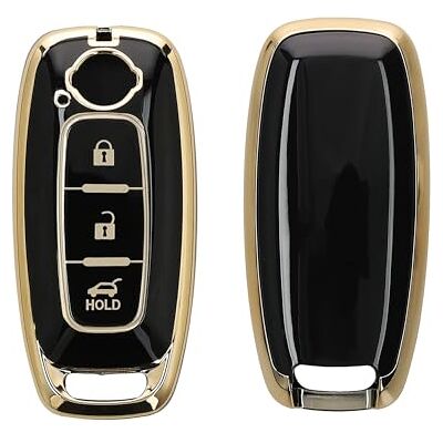 kwmobile Capa para comando compatível com Nissan 3 botões Ariya B6 B9 X-Trail T33 Qashqai capa para chaves de carro em TPU com botões preto / dourado kwmobile Capa para comando compatível com Nissan 3 botões Ariya B6 B9 X-Trail T33 Qashqai capa para chaves de carro em TPU com botões preto / dourado