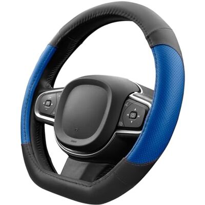 Upgrade4cars Capa volante carro forma D universal preto azul poliéster pele Adequado para a maioria dos carros Revestimento de borracha antiderrapante resistente e prático verão e inverno Upgrade4cars Capa volante carro forma D universal preto azul poliéster pele Adequado para a maioria dos carros Revestimento de borracha antiderrapante resistente e prático verão e inverno