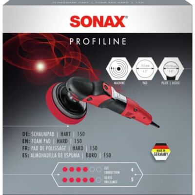 SONAX Almofada de espuma dura 150 (1 unidade) para polimento mecânico e lixamento de tintas de veículos riscadas e desgastadas com polidoras PROFILINE número do artigo SONAX Almofada de espuma dura 150 (1 unidade) para polimento mecânico e lixamento de tintas de veículos riscadas e desgastadas com polidoras PROFILINE número do artigo