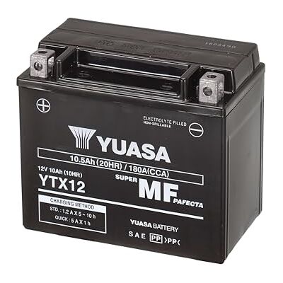 Yuasa YTX12 12V 180 CCA Batería Moto VRLA AGM Sin Mantenim. Bateria VRLA 12 V, 10,5 Ah, 180 CCA, selada e anti-terrames, resistente. Vibrações Yuasa YTX12 12V 180 CCA Batería Moto VRLA AGM Sin Mantenim. Bateria VRLA 12 V, 10,5 Ah, 180 CCA, selada e anti-terrames, resistente. Vibrações