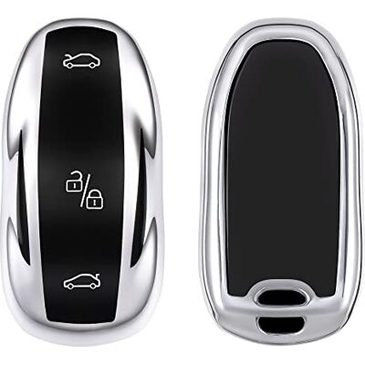 kwmobile Capa para comando compatível com Tesla Model S / Model Y / Model 3 capa para chaves de carro com botões de TPU prateado brilhante kwmobile Capa para comando compatível com Tesla Model S / Model Y / Model 3 capa para chaves de carro com botões de TPU prateado brilhante
