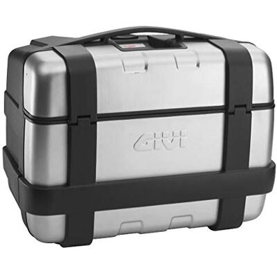 GIVI Trekker Monokey baú preto com tampa de alumínio, carga máxima Tampa totalmente ou parcialmente apertada, abertura parcial para pequenos acessórios GIVI Trekker Monokey baú preto com tampa de alumínio, carga máxima Tampa totalmente ou parcialmente apertada, abertura parcial para pequenos acessórios
