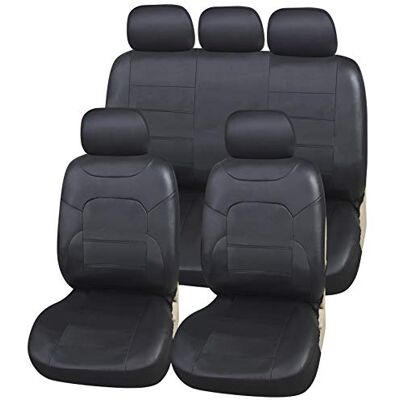 Upgrade4cars Capas de assento de carro universais couro sintético preto Adequado para a maioria dos carros lavável a 30 graus fácil de cuidar e adaptável verão e inverno Upgrade4cars Capas de assento de carro universais couro sintético preto Adequado para a maioria dos carros lavável a 30 graus fácil de cuidar e adaptável verão e inverno