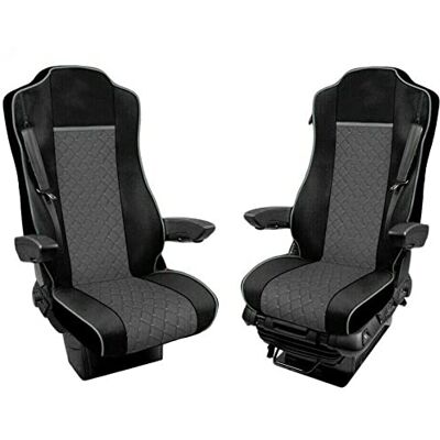 Desconocido Conjunto de capas de assento de couro ecológico 1 + 1 para camiões e carros, capas de assento para Mercedes Actros MP4 Euro 6, preto e cinzento Desconocido Conjunto de capas de assento de couro ecológico 1 + 1 para camiões e carros, capas de assento para Mercedes Actros MP4 Euro 6, preto e cinzento