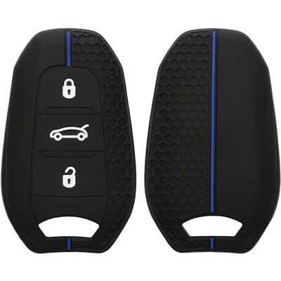 kwmobile Capa compatível com porta-chaves Peugeot Citroen chave de carro Smartkey capa capa de comando de carro de silicone preto / azul kwmobile Capa compatível com porta-chaves Peugeot Citroen chave de carro Smartkey capa capa de comando de carro de silicone preto / azul