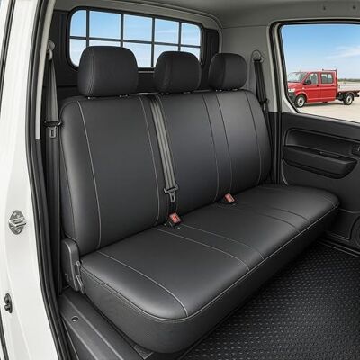 Walser Funda de asiento de coche ajuste de transportador, funda de asiento de imitación de cuero antracita compatible con VW T6, banco de 3 plazas Walser Funda de asiento de coche ajuste de transportador, funda de asiento de imitación de cuero antracita compatible con VW T6, banco de 3 plazas
