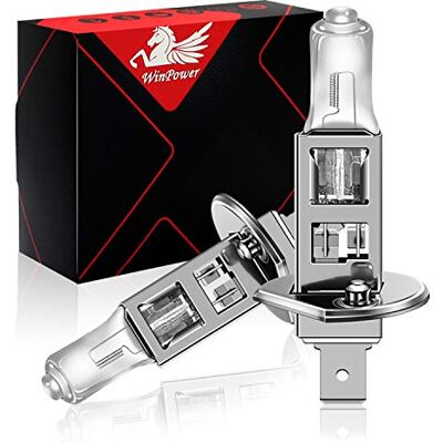 WinPower Lâmpadas halógenas para faróis dianteiros de carro H1 55W 12V 3000K Amarelo, lâmpada de luz antiniebla super brilhante, 2 peças WinPower Lâmpadas halógenas para faróis dianteiros de carro H1 55W 12V 3000K Amarelo, lâmpada de luz antiniebla super brilhante, 2 peças
