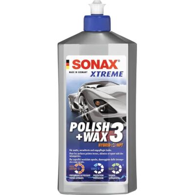 SONAX XTREME Polish+Wax 3 Hybrid NPT (500 ml) polimento e cera para pinturas foscas, desgastadas e não cuidadas N.° Para pintura mate, desgastada y descuidada: renueva los colores, suaviza arañazos y proporciona brillo duradero. SONAX XTREME Polish+Wax 3 Hybrid NPT (500 ml) polimento e cera para pinturas foscas, desgastadas e não cuidadas N.° Para pintura mate, desgastada y descuidada: renueva los colores, suaviza arañazos y proporciona brillo duradero.