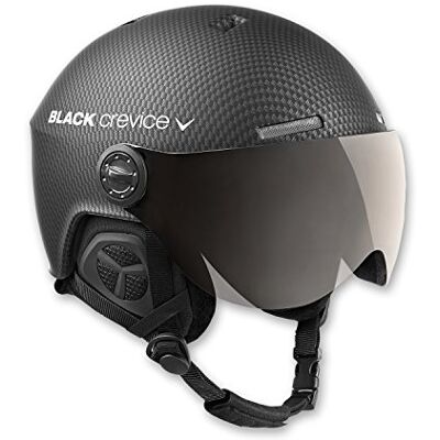 Black Crevice Capacete de esqui Gstaad I capacete de esqui com viseira em estilo piloto I para homens e mulheres I capacete de ski de (58-61 cm), preto carbono Black Crevice Capacete de esqui Gstaad I capacete de esqui com viseira em estilo piloto I para homens e mulheres I capacete de ski de (58-61 cm), preto carbono