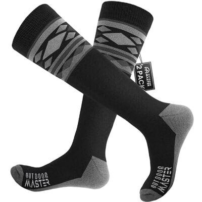 OutdoorMaster Meias de esqui de lã Merino unissexo para homem e mulher, meias respiráveis de inverno para snowboard e desportos ao ar livre com design OTC/punho antiderrapante, A-preto, L OutdoorMaster Meias de esqui de lã Merino unissexo para homem e mulher, meias respiráveis de inverno para snowboard e desportos ao ar livre com design OTC/punho antiderrapante, A-preto, L