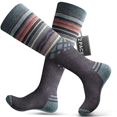 OutdoorMaster Meias de esqui de lã Merino unissexo para homem e mulher, meias respiráveis de inverno para snowboard e desportos ao ar livre com design OTC/punho antiderrapante, cinzento, M OutdoorMaster Meias de esqui de lã Merino unissexo para homem e mulher, meias respiráveis de inverno para snowboard e desportos ao ar livre com design OTC/punho antiderrapante, cinzento, M