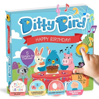 DITTY BIRD Livre musical sensoriel bébébébé: Happy Birthday, fête d'anniversaire, souffler Les bougies DITTY BIRD Livre musical sensoriel bébébébé: Happy Birthday, fête d'anniversaire, souffler Les bougies