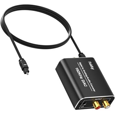 Fokky Conversor digital para analógico, 192 kHz DAC áudio ótico coaxial Toslink para analógico estéreo L/R e Jack 3,5 mm com cabo ótico para PS3, PS4, Xbox TV, DVD Fokky Conversor digital para analógico, 192 kHz DAC áudio ótico coaxial Toslink para analógico estéreo L/R e Jack 3,5 mm com cabo ótico para PS3, PS4, Xbox TV, DVD