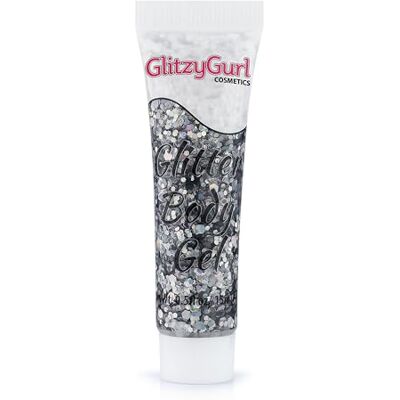 GlitzyGurl Gel holográfico com purpurina para rosto, cabelo e corpo de 50 ml (Silver Storm) GlitzyGurl Gel holográfico com purpurina para rosto, cabelo e corpo de 50 ml (Silver Storm)
