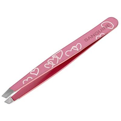 Sanguine Pinças para depilar as sobrancelhas com ponta oblíqua, com design de corações Sanguine Pinças para depilar as sobrancelhas com ponta oblíqua, com design de corações