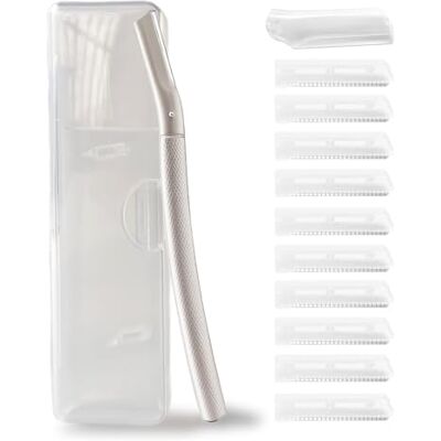 Ruimooto Máquina de barbear para sobrancelhas com 10 lâminas de barbear inoxidável, depiladora facial para mulheres, rostfreies metallmaterial, cortador de sobrancelhas e pelo de pêssego, cor prateada Ruimooto Máquina de barbear para sobrancelhas com 10 lâminas de barbear inoxidável, depiladora facial para mulheres, rostfreies metallmaterial, cortador de sobrancelhas e pelo de pêssego, cor prateada