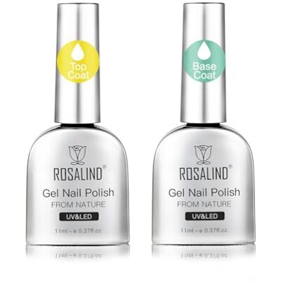 ROSALIND Base e Top Coat esmalte semipermanente, camada base e camada superior para pintar unhas semipermanentes, Soak-Off UV LED para pinta-unhas gel Nail Art Manucura Set 11 ml ROSALIND Base e Top Coat esmalte semipermanente, camada base e camada superior para pintar unhas semipermanentes, Soak-Off UV LED para pinta-unhas gel Nail Art Manucura Set 11 ml