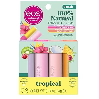 EOS FlavorLab Super Soft Shea Lip Balm Sticks Totalmente Tropical Variety Pack Lip Moisturizer, 24 Hour Hydration, Glúten Free Lip Care, 4 Pack, Dragonfruit EOS FlavorLab Super Soft Shea Lip Balm Sticks Totalmente Tropical Variety Pack Lip Moisturizer, 24 Hour Hydration, Glúten Free Lip Care, 4 Pack, Dragonfruit