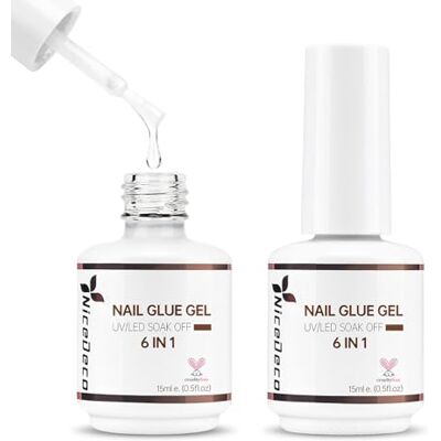 Nicedeco Cola para unhas 6 em 1 cola unhas gel Nail Glue, 2 unidades 15 ml cola para unhas falsas ultra-rápido com pincel, adesivo transparente Nail Bond acrílico Nicedeco Cola para unhas 6 em 1 cola unhas gel Nail Glue, 2 unidades 15 ml cola para unhas falsas ultra-rápido com pincel, adesivo transparente Nail Bond acrílico