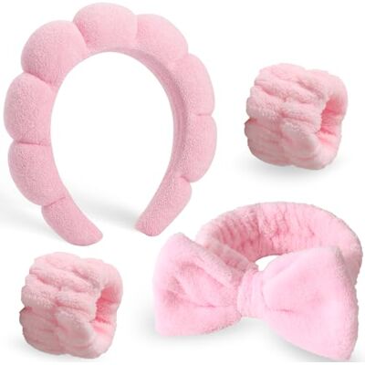 DRESHOW Diadema Spa para Lavar o Rosto Conjunto de Pulseiras Esponja de Toalha de Rizo Suave Diadema Antideslizante para Maquiagem e Cuidado da Pele para Mulheres e Meninas 4 Peças, 4 unidades DRESHOW Diadema Spa para Lavar o Rosto Conjunto de Pulseiras Esponja de Toalha de Rizo Suave Diadema Antideslizante para Maquiagem e Cuidado da Pele para Mulheres e Meninas 4 Peças, 4 unidades