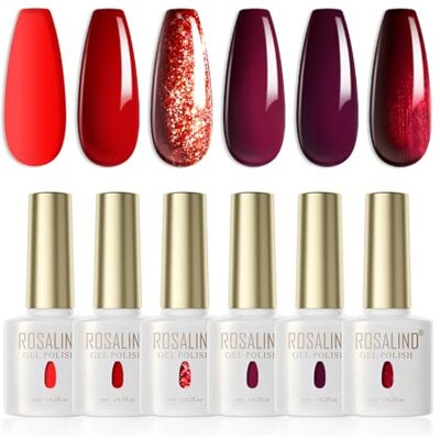 ROSALIND Vernizes Semipermanentes para Unhas Vermelho Bordô, Escuro, Glitter, Vernizes Semipermanentes Soak Off UV/LED Gel de Unhas DIY Manicure Nail Art Set ROSALIND Vernizes Semipermanentes para Unhas Vermelho Bordô, Escuro, Glitter, Vernizes Semipermanentes Soak Off UV/LED Gel de Unhas DIY Manicure Nail Art Set