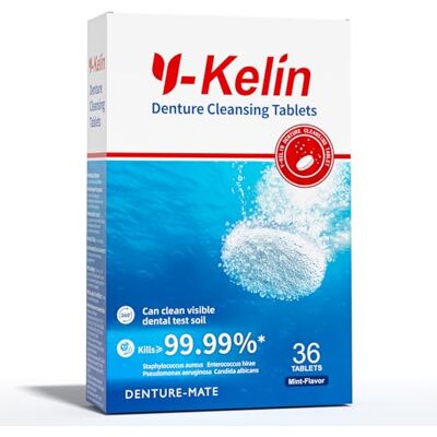 Y-Kelin Comprimidos de limpeza para dentadura pós-giz e próteses dentárias removíveis 36 comprimidos Y-Kelin Comprimidos de limpeza para dentadura pós-giz e próteses dentárias removíveis 36 comprimidos