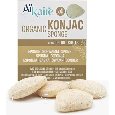 LES PAPOTEUSES Esponja Konjac orgânica esfoliante com cascas de noz quebradas para o rosto Conjunto de 4 esponjas em forma de gotas Esponja vegetal limpadora natural LES PAPOTEUSES Esponja Konjac orgânica esfoliante com cascas de noz quebradas para o rosto Conjunto de 4 esponjas em forma de gotas Esponja vegetal limpadora natural