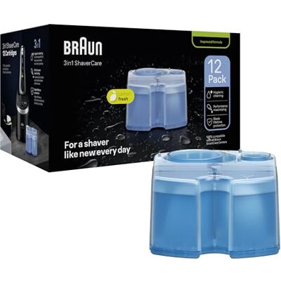 Braun ShaverCare Almofadas de limpeza 3 em 1 para estação de limpeza, limpa a máquina de barbear 10 vezes melhor do que a água, cartucho original, limpeza higiénica, elimina cabelos e partículas Braun ShaverCare Almofadas de limpeza 3 em 1 para estação de limpeza, limpa a máquina de barbear 10 vezes melhor do que a água, cartucho original, limpeza higiénica, elimina cabelos e partículas