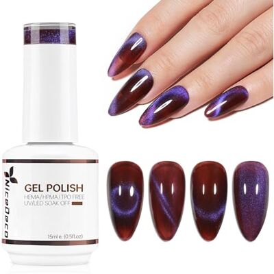 Nicedeco Esmalte olho gato semipermanente, gel olho de gato com mudança de cor magnética meta-cosmético verniz de unhas de gel olho de gato para UV LED Nail Art Manicure Salon DIY- Vegan N304 Nicedeco Esmalte olho gato semipermanente, gel olho de gato com mudança de cor magnética meta-cosmético verniz de unhas de gel olho de gato para UV LED Nail Art Manicure Salon DIY- Vegan N304