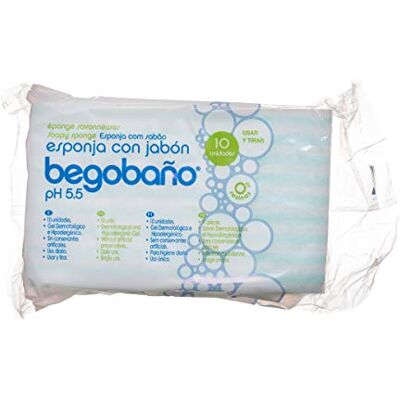 Begobaño Esponja Jabonosa Descartável, Esponja de Banho de Utilização Única com Gel Dermatológico e Hipoalergénico, 1 pacote x 10 Unidades Begobaño Esponja Jabonosa Descartável, Esponja de Banho de Utilização Única com Gel Dermatológico e Hipoalergénico, 1 pacote x 10 Unidades
