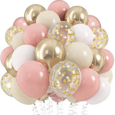 DOOFE Balões rosa e dourados, 60 peças douradas branco rosa empoeirado balões 12 polegadas balão hélio rosas e dourados confetes metalizados, casamento aniversário mulheres meninas brridal baby shower DOOFE Balões rosa e dourados, 60 peças douradas branco rosa empoeirado balões 12 polegadas balão hélio rosas e dourados confetes metalizados, casamento aniversário mulheres meninas brridal baby shower