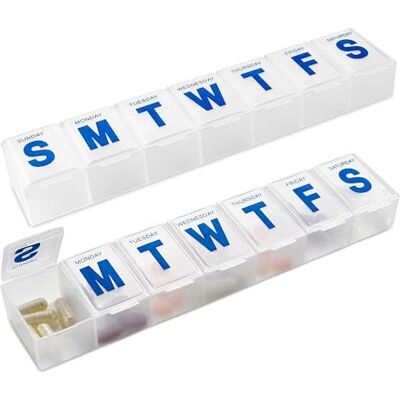 MEDca Organizador semanal de comprimidos, planeje sete dias de tratamento, extra grande. MEDca Organizador semanal de comprimidos, planeje sete dias de tratamento, extra grande.